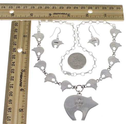 Mesa Design Sterling Silver Multicolor Bear Link Necklace Set WX71711